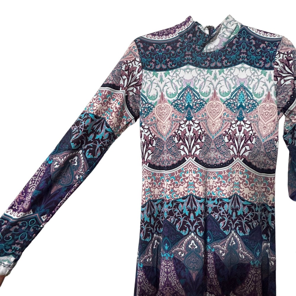 New York and Company The Bohemian Ornate Print Maxi Dress Blue Lyrics Small - Picture 12 of 16
